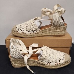 High Valenciana Ankle Tie Espadrille Wedge Pump (Women)Penelope Chilve Size 8.5